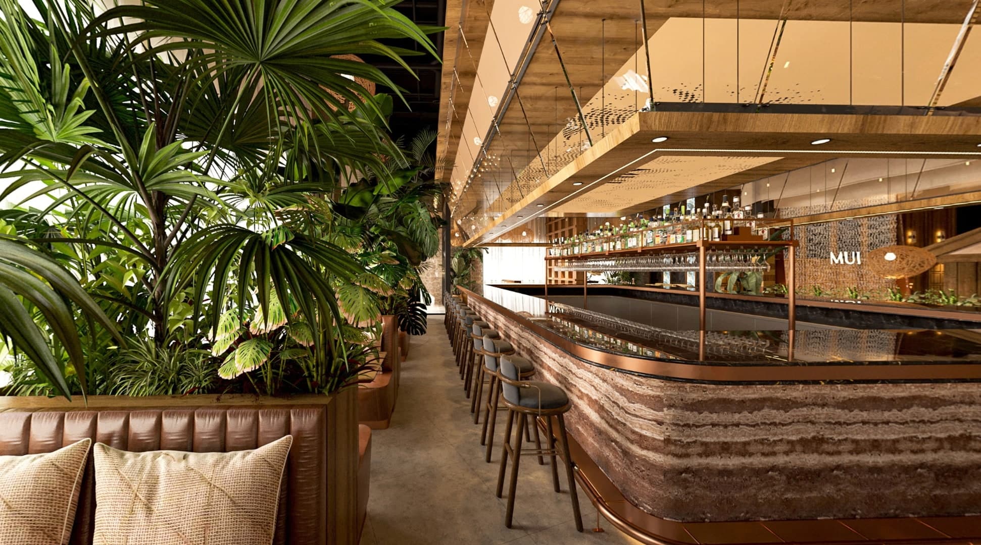 Bar and dining room at Mui