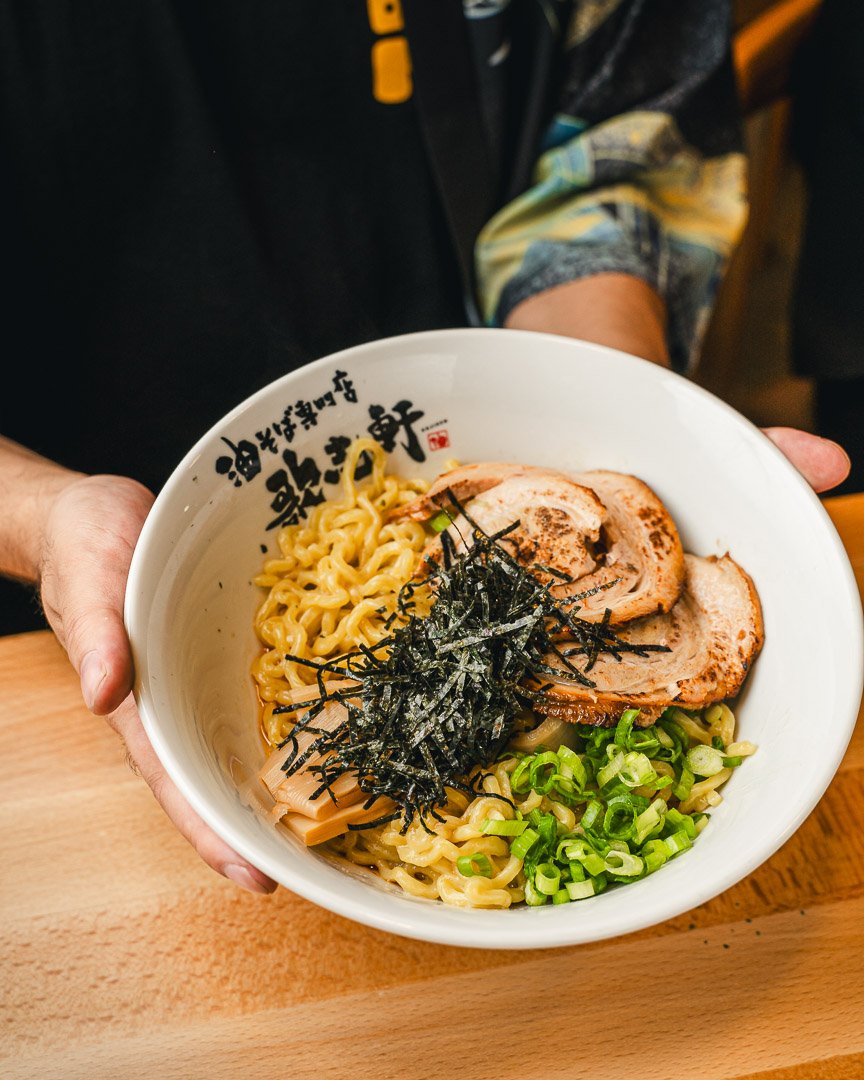 Kajiken's original abura soba with chashu, nori, green onion and house noodles